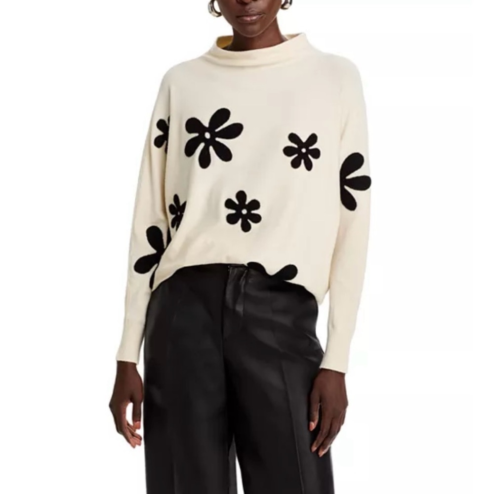Sioni Cream Sweater w/Black Floral Appliqués, Size Small - Picture 2 of 15